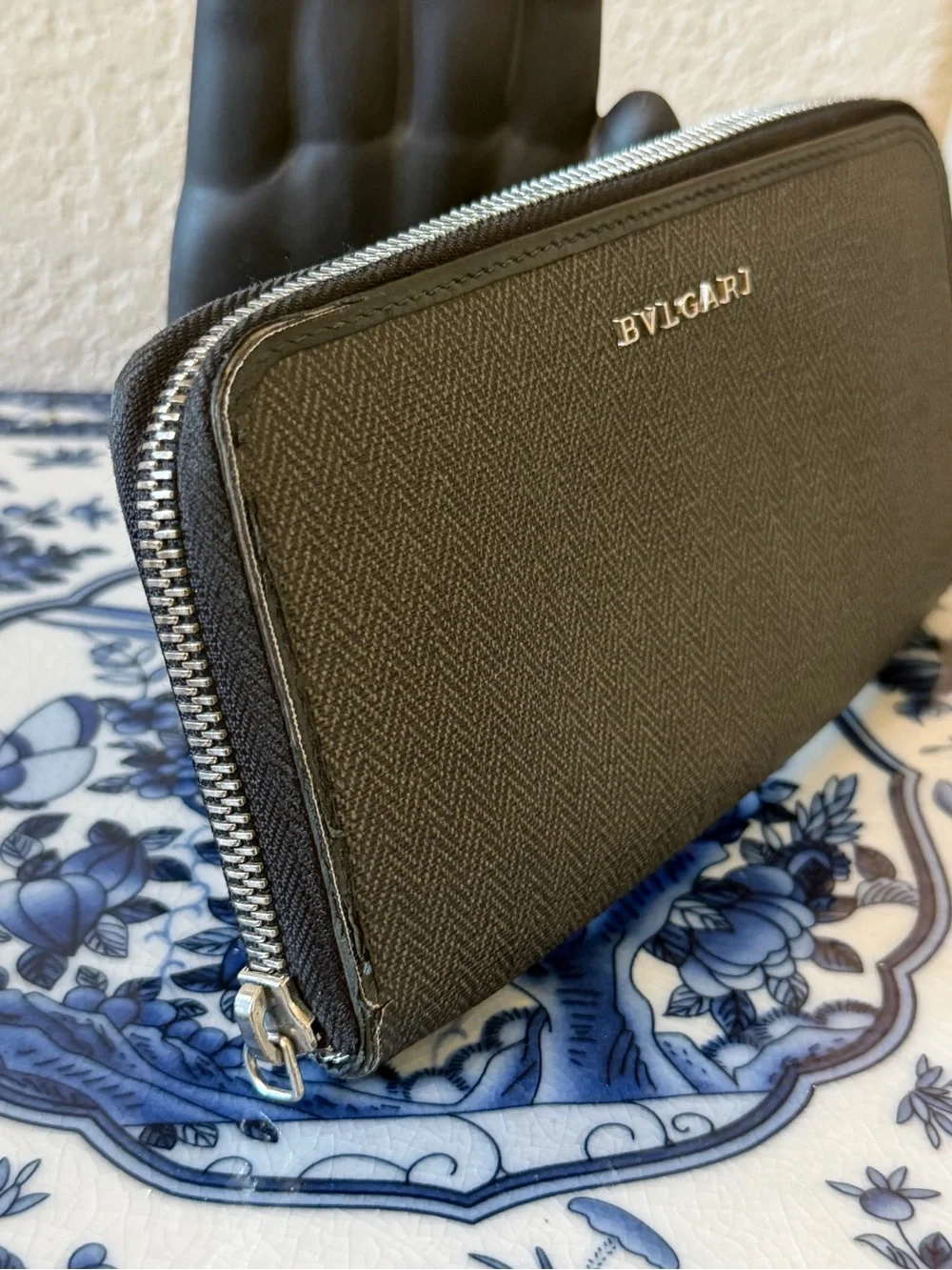 BVLGARI Gray Zip Around Wallet